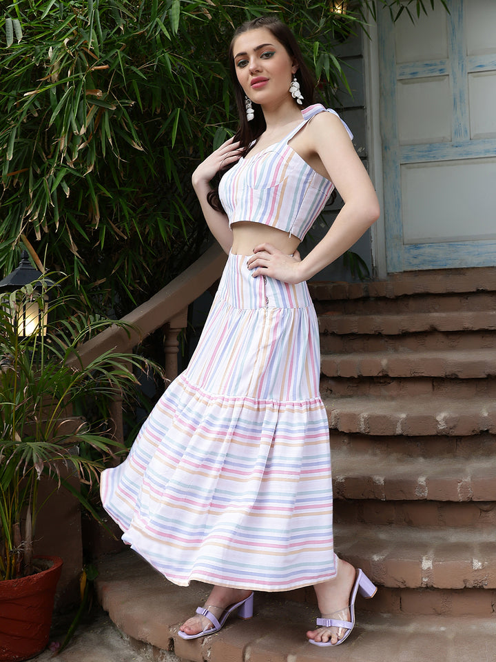 Striped Cotton With Shoulder Strap Knot and Maxi Skirt