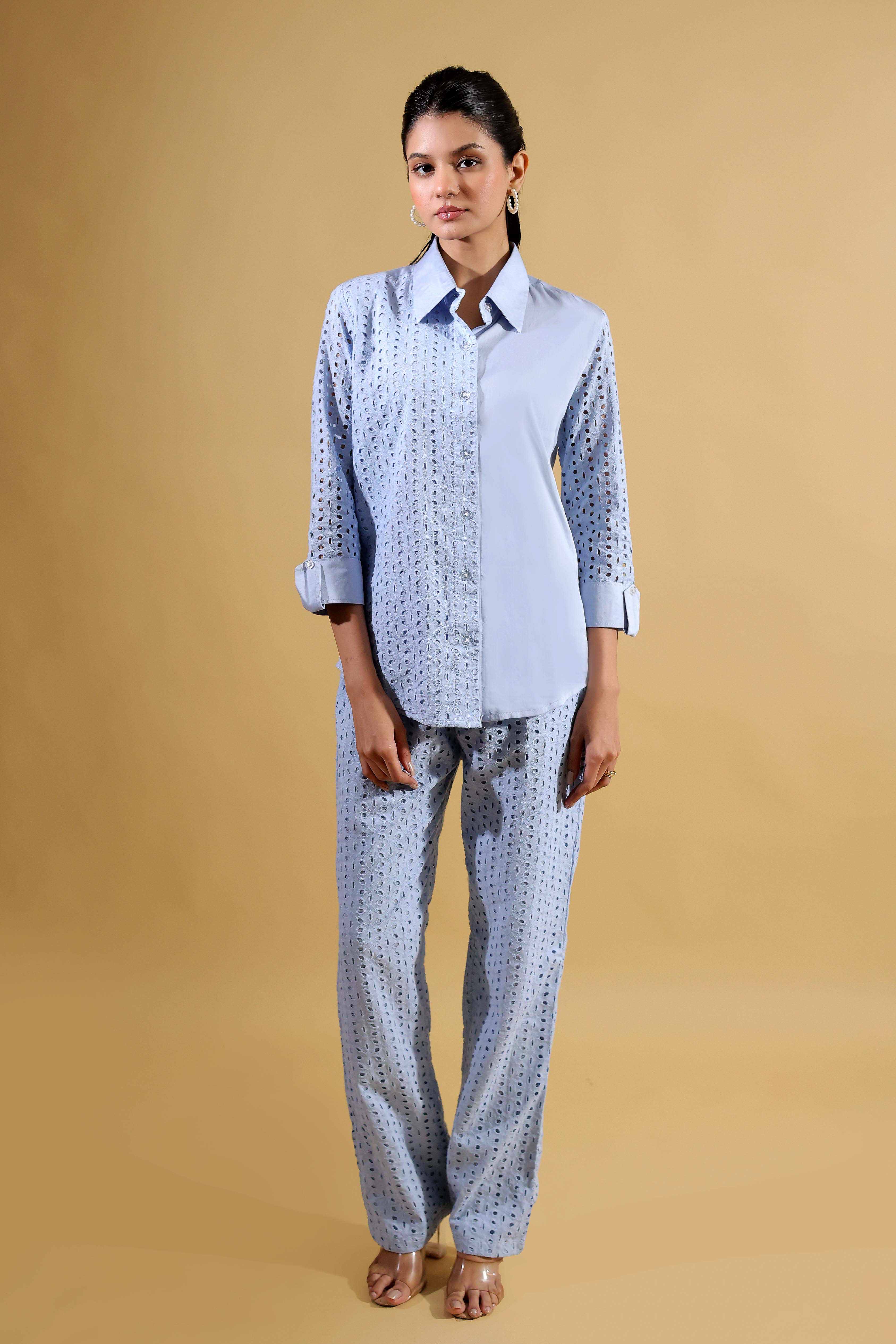 Celestial Lace Schiffli Shirt With Trous...