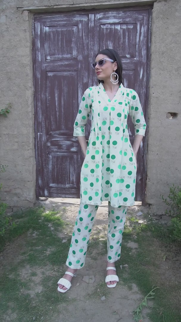 Mint Dot Delight Rayon Co-ords Set For Women
