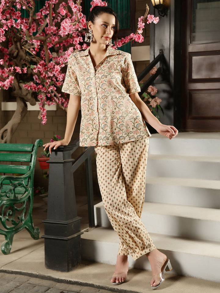 Blossom Breeze Cotton Block Printed Co-ords Set For Women