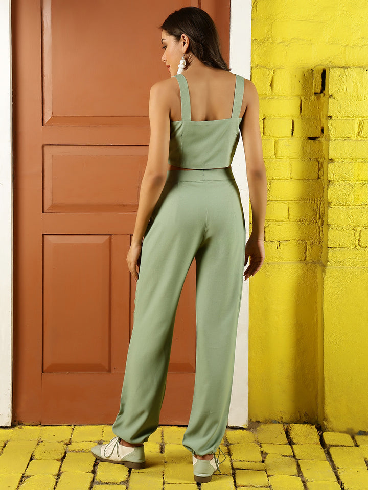 Mantis Green Polyester Co-Ords Set For Women