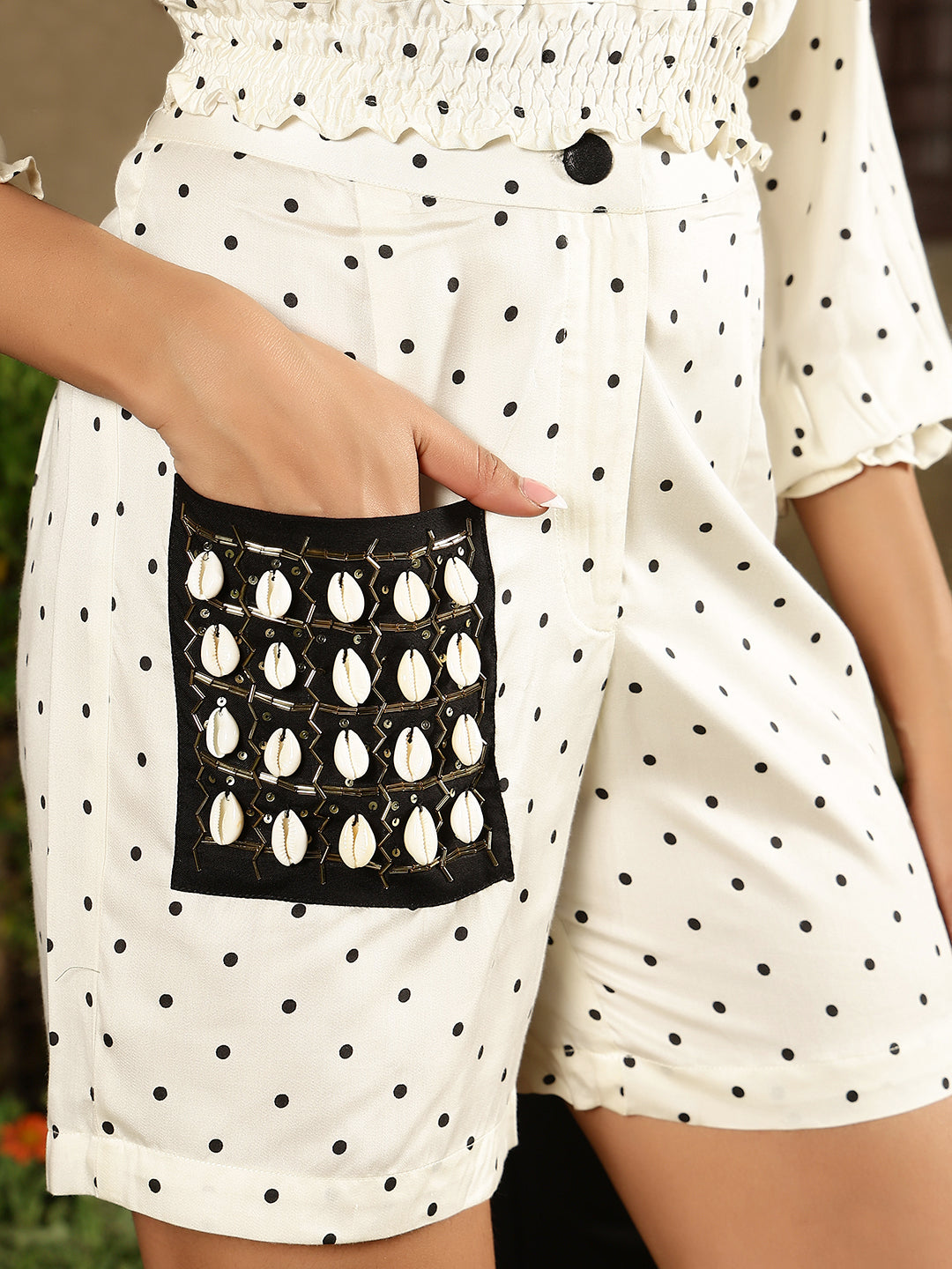 Polka Dot Romper Textured Polyester Co-ords Set For Women