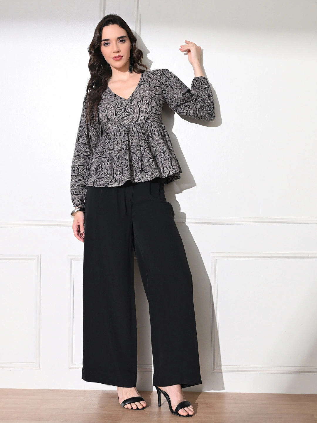 Charcoal Paisley Peplum Top