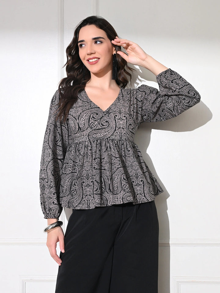 Charcoal Paisley Peplum Top