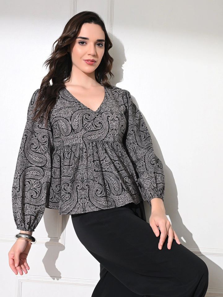 Charcoal Paisley Peplum Top