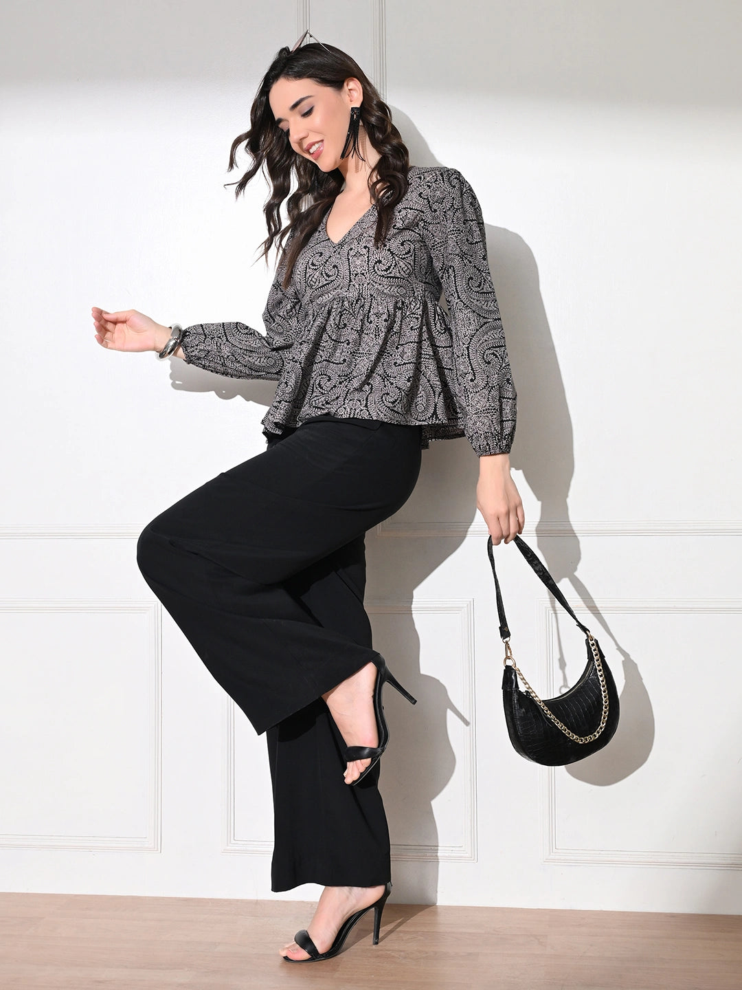 Charcoal Paisley Peplum Top