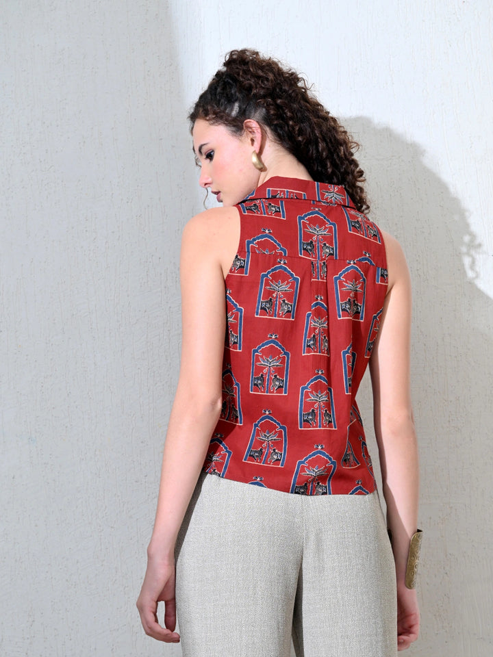 Dusk in Red Notch Collar Shirt