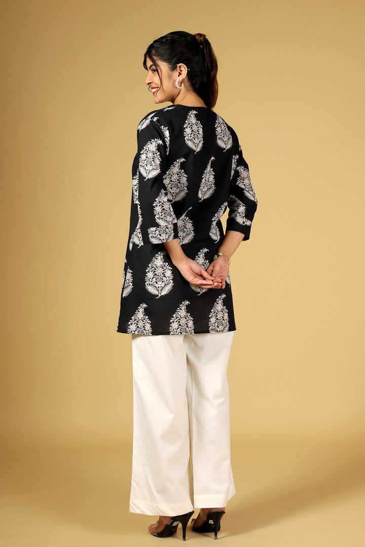 Noir Bloom Kurti With Ivory Palazzos