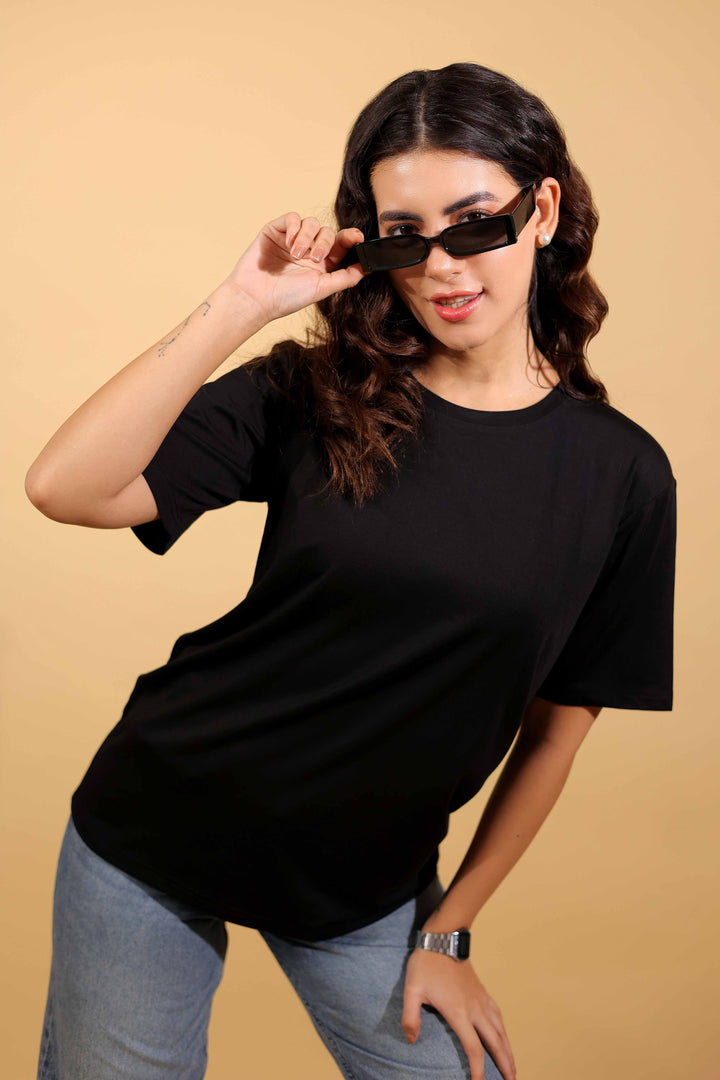 Midnight Black Round Neck Loose Fit T-Shirt