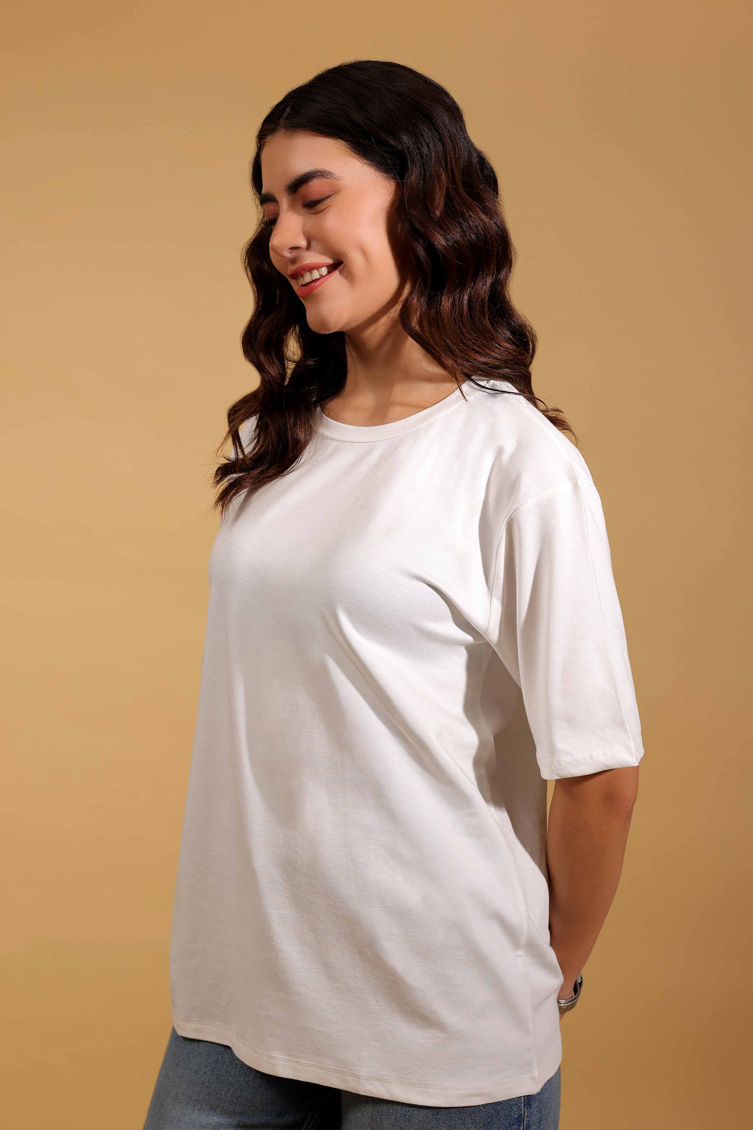 Classic White Round Neck Loose Fit T-Shirt