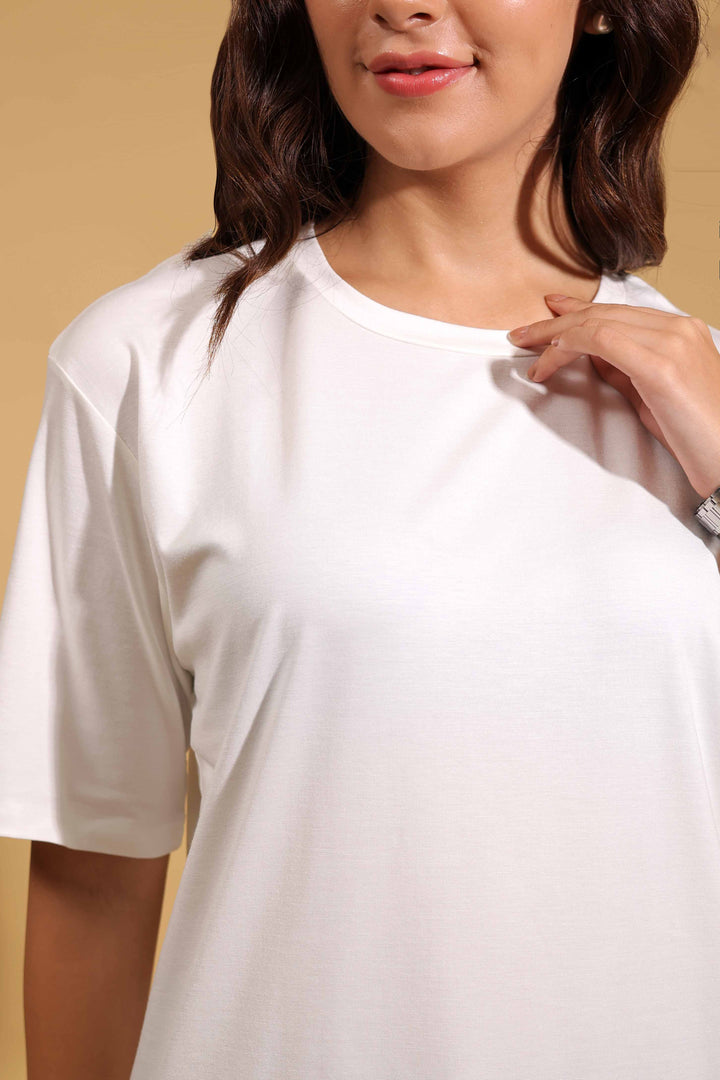 Classic White Round Neck Loose Fit T-Shirt