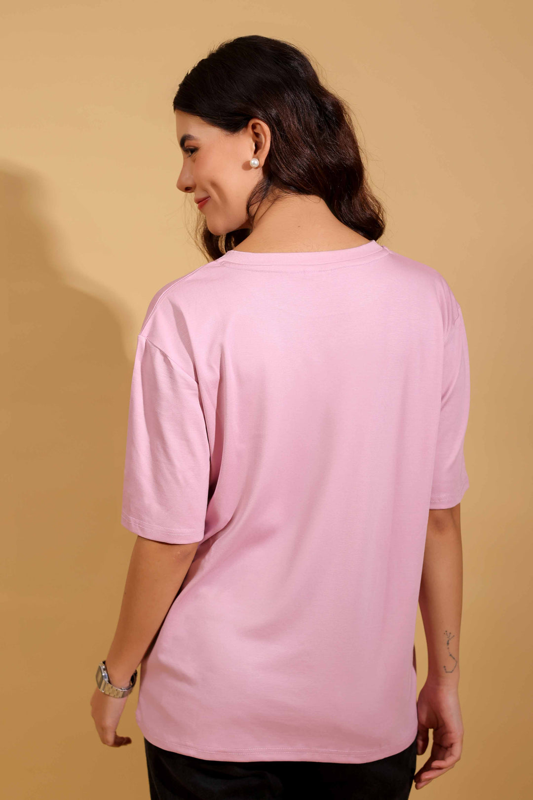 Blush Pink Round Neck Loose Fit T-Shirt