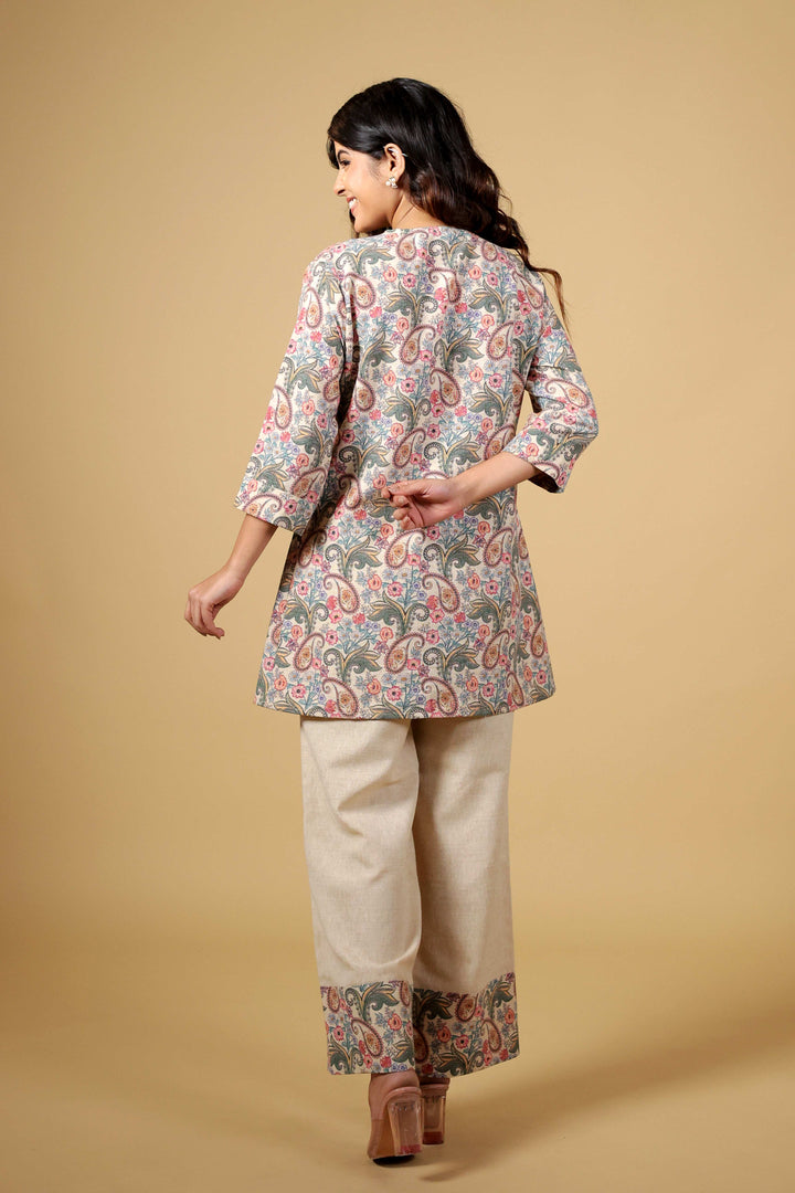 Blossom Beige Fusion Kurti Set