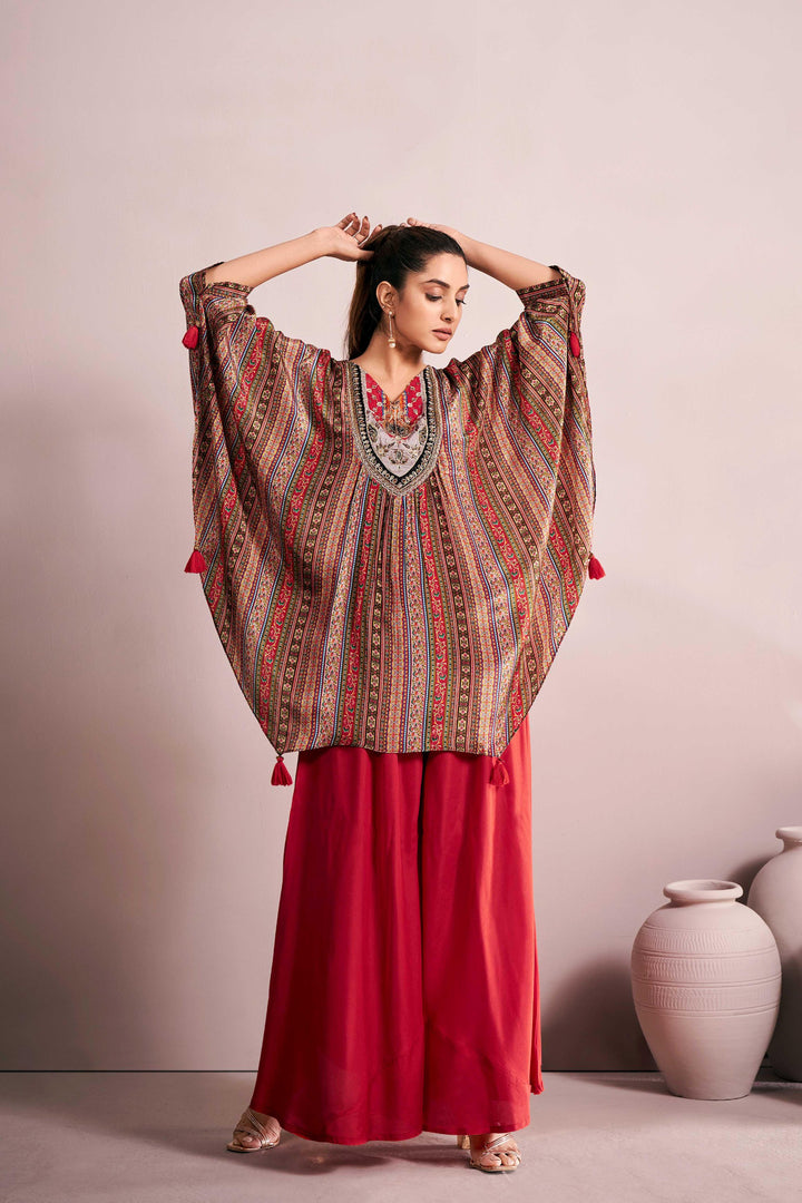 Ruhani Red Kaftan Co-Ord Set - BEOM COMMERCE