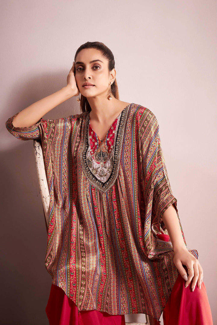 Ruhani Red Kaftan Co-Ord Set - BEOM COMMERCE